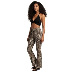 ACTING PRO Womens XL Brown Python Print Flare Pants Boho Festival Bell Bottoms